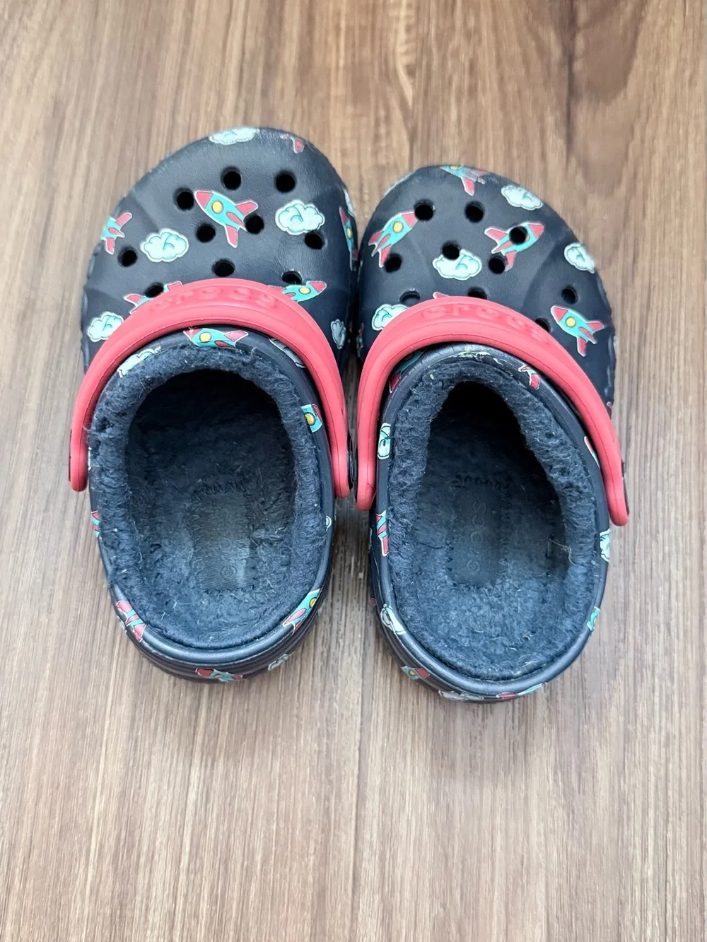 CROCS Kids Rocket Print Lined Clog - Black with Red Trim- Toddler Size C7